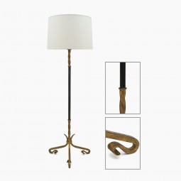Gilt Iron and Black Leather Standing Lamp