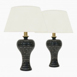 Pair of Black Table Lamps with White Dots