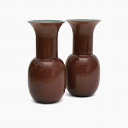 Pair of Deep Maroon Colored Glass Vases