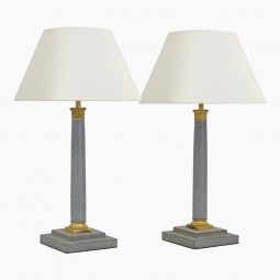 Pair of Blue/Gray Column Lamps