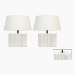 Pair of White Stepped Ceramic Lamps