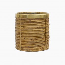 Round Pencil Reed and Brass Waste Basket