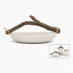 Oval Porcelain Bowl with Branch Handle