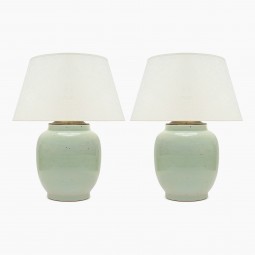 Pair of Celadon Ceramic Lamps