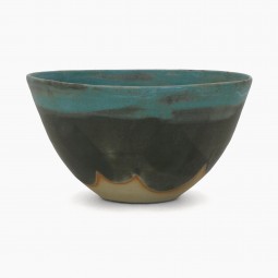 Stoneware Bowl with Turquoise Rim