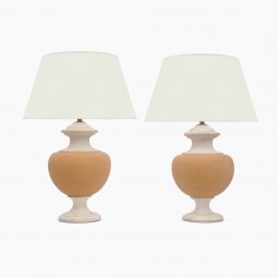 Pair of Terra Cotta and Travertine Lamps