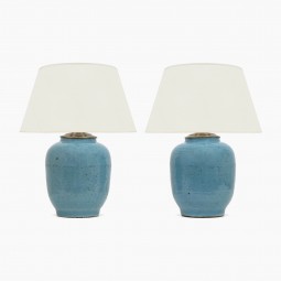 Pair of Light Blue Crackle Glazed Lamps