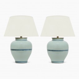 Pair of Light Blue Stoneware Lamps