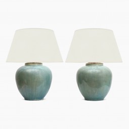 Pair of Large Blue/Green Ceramic Table Lamps