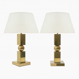 Pair of Square Brass Column Lamps