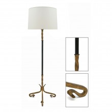 Gilt Iron and Black Leather Standing Lamp