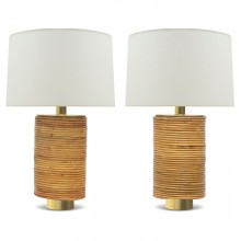 Pair of Pencil Reed and Brass Lamps