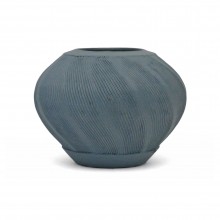 Round Blue Stoneware Vase