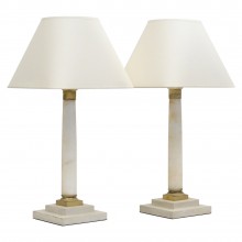 Pair of Alabaster Column Lamps