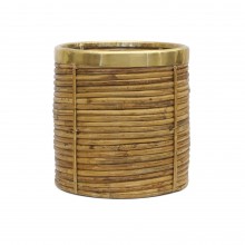 Round Pencil Reed and Brass Waste Basket