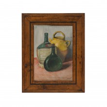 French Watercolor Painting of Wine Bottles