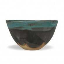 Stoneware Bowl with Turquoise Rim