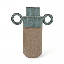 Stoneware Vase with Blue Top