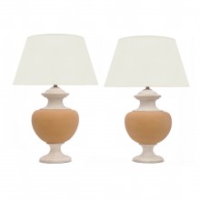 Pair of Terra Cotta and Travertine Lamps