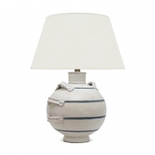 White Ceramic Lamp with Blue Stripes