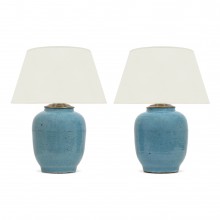 Pair of Light Blue Crackle Glazed Lamps