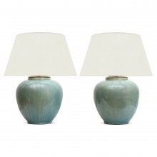 Pair of Large Blue/Green Ceramic Table Lamps