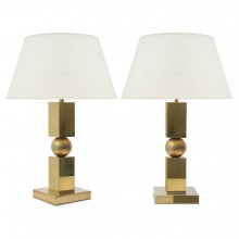 Pair of Square Brass Column Lamps