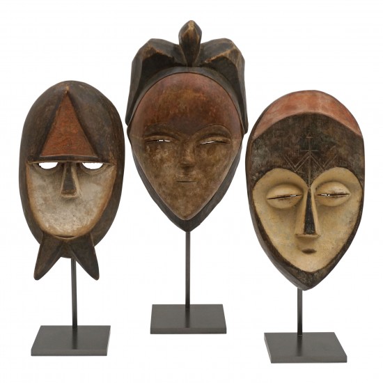 Carved and Painted Wooden African Masks, Mounted