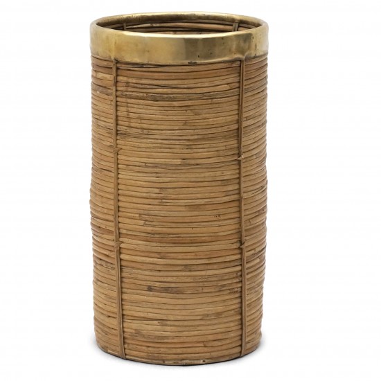 Rattan and Brass Umbrella Stand