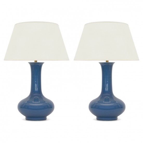 Pair of Blue Ceramic Lamps