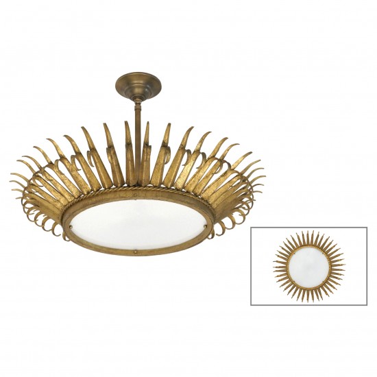 Circular Gilt Iron Sunburst Ceiling Fixture