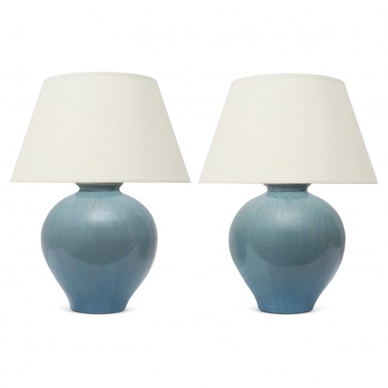 Pair of Blue Washed Ceramic Table Lamps