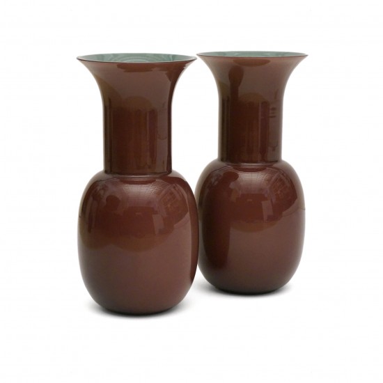 Pair of Deep Maroon Colored Glass Vases