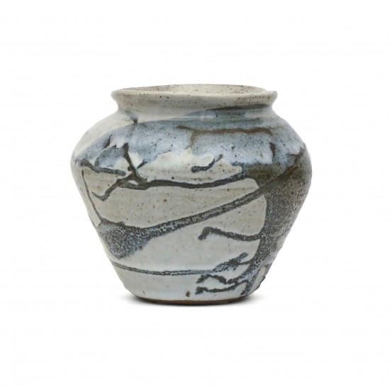 Gray and Blue Stoneware Vase