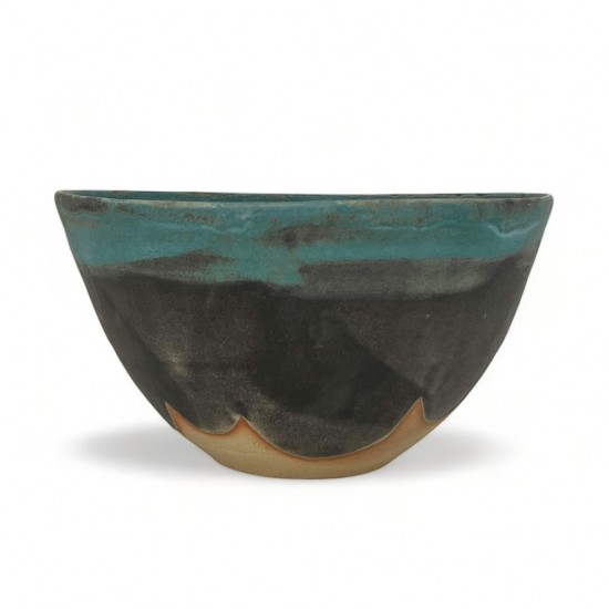 Stoneware Bowl with Turquoise Rim