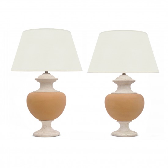 Pair of Terra Cotta and Travertine Lamps