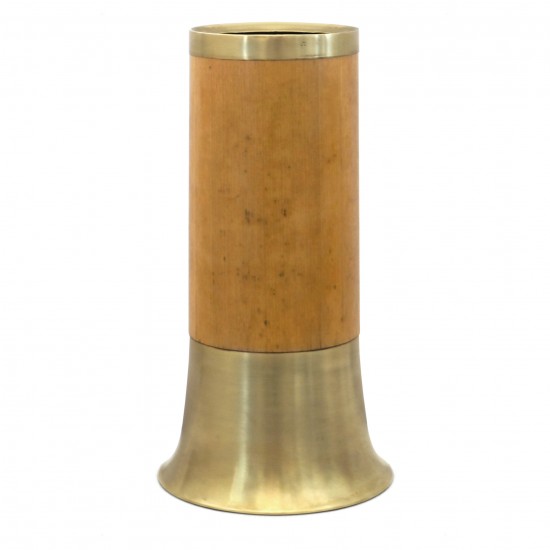 Brass and Oak Veneered Umbrella Stand