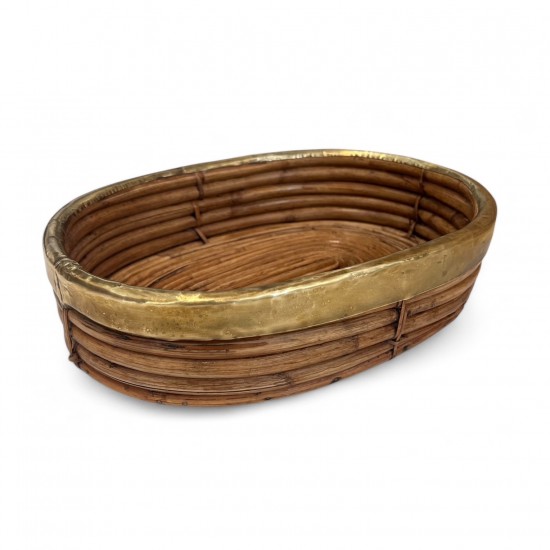 Rattan and Brass Oval Basket