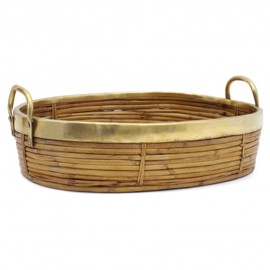 Rattan and Brass Oval Basket