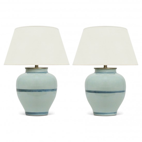 Pair of Light Blue Stoneware Lamps