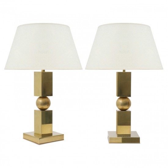 Pair of Square Brass Column Lamps